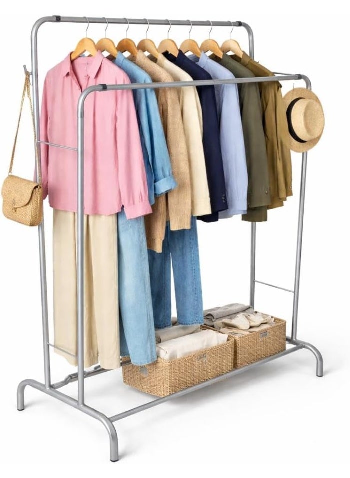 إيباسكت منظم ملابس وحامل معدني ثنائى ب4خطاف مقاس(160سم ارتفاع*110سم عرض*20سم عمق) (لون سيلفر) - Image 1